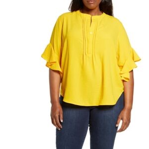 Vince Camuto Plus Size Ruffle Sleeve Henley Golden 1X